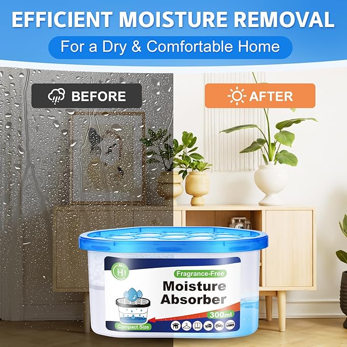 CHMI Moisture Absorbers 20 Pack， Attract and Trap Excess Moisture from Your Bathroom, Kitchen，Closet, Eliminate Musty Odors，Odor Eliminator with Fragrance Free, 6.4oz, 300ml.