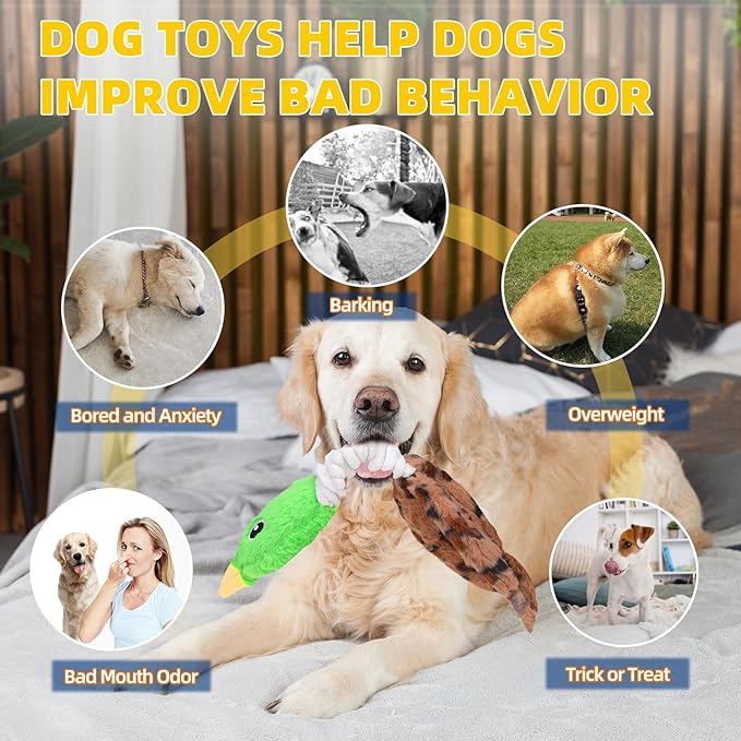 Mihachi Squeaky Dog Toys, Plush Stuffed Puppy Toys with Crinkle Paper-Tug of War Dog Toys for Small, Medium and Large Dogs Duck Interactive Squeaky Pet Toys to Keep Them Busy, Wild Duck