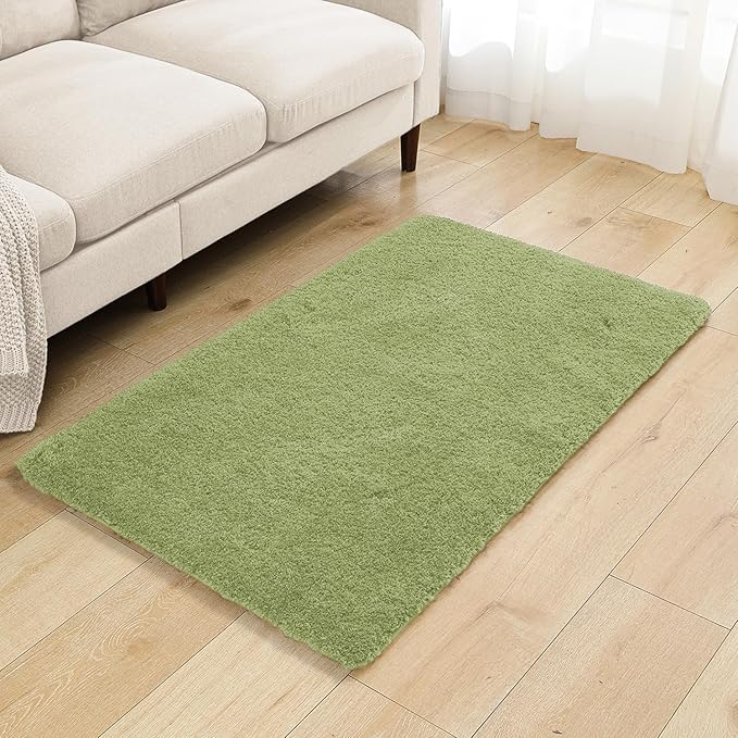 Olive Green Bathroom Rugs 30"x50" - Large Bath Mat for Bathroom Floor, Fluffy Microfiber Plush Rug, Non Slip and Washable - Great for Living Room, Bedroom or Kitchen Mat