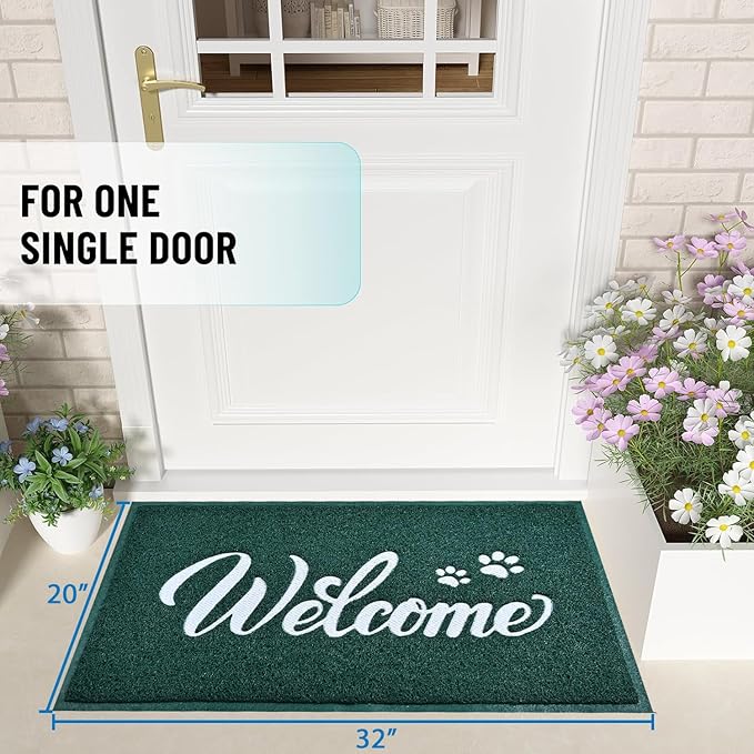 T.HENV Christmas Door Mat Outdoor, 32x20 Waterproof All-Season Front Door Mat Outside Entrance, All-Weather Quick Drying, Low Profile Doormat Indoor, Patio Porch Entryway Mats, Green-White