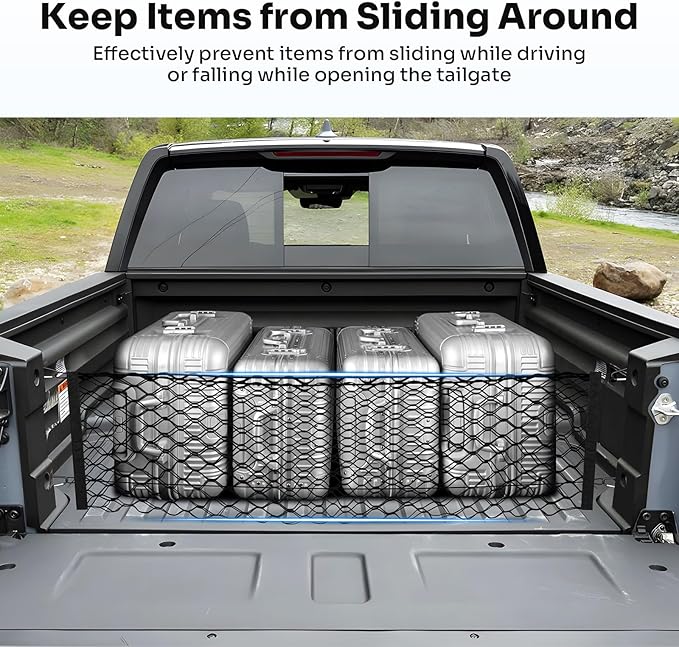 Trunk Cargo Net for 2017-2026 Honda Ridgeline Accessories Envelope Style Mesh Trunk Net Organizer and Storage Stretchable Adjustable Elastic Nylon Rear Cargo Netting with Hooks