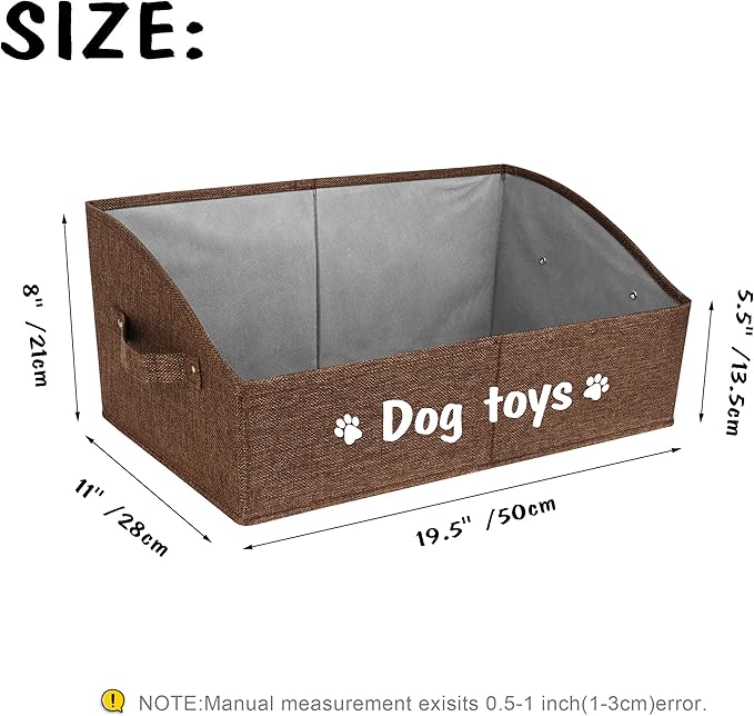 PET ARTIST Sturdy Collapsible Dog Organization and Storage Basket Accessible,Cute Dog Toy Storage with Handles,Dog Toy Box Bin Large for Chew Toys,Clothes,Squeak Toys,Brown