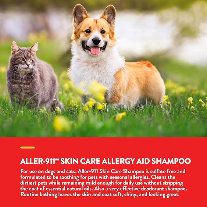 NaturVet Aller-911 Skin Care Allergy Aid Pet Shampoo with Aloe Vera – Pet Health Supplement Shampoo & Grooming Aid for Dermatitis, Dog Skin Allergies, Itching, Hot Spots, Cat Rashes – 16 Oz.