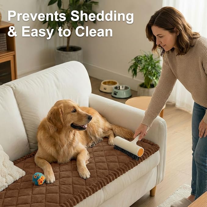 Smiry Fuzzy Couch Cover for Dogs, Non Slip Washable Pet Sofa Cover, Scratch Proof Hair Resistant Plush Sofa Slipcover, Pet Friendly Couch Cushion Protector for Cat, Brown, 27.6" x 59"