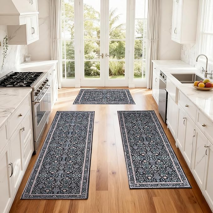 Kitchen Rug Set 3Pcs, Boho Rug Sets Non Slip Washable for Floor Thick Farmhouse Kitchen Decor Runner Rugs for Kitchen, Entryway，Laundry, Hallways 20''x32''+20''x48''+20''x59