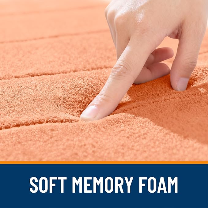 OLANLY Memory Foam Long Bathroom Rugs Runner 70x24, Super Soft Absorbent Bath Mat, Quick Dry, Machine Washable Shower Floor Rugs, Bathmat Carpet, Bathroom Home Decor Accessories, Peach