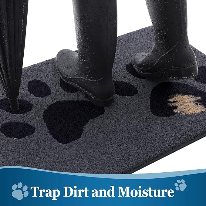 Buganda Dog Door Mat for Muddy Paws, Absorbent Dirt Trapper Washable Indoor Doormats, Non Slip Low-Profile Mud Mat for Dogs, Front Entrance Doormat for Inside Floor (36x24 Inches, Black)