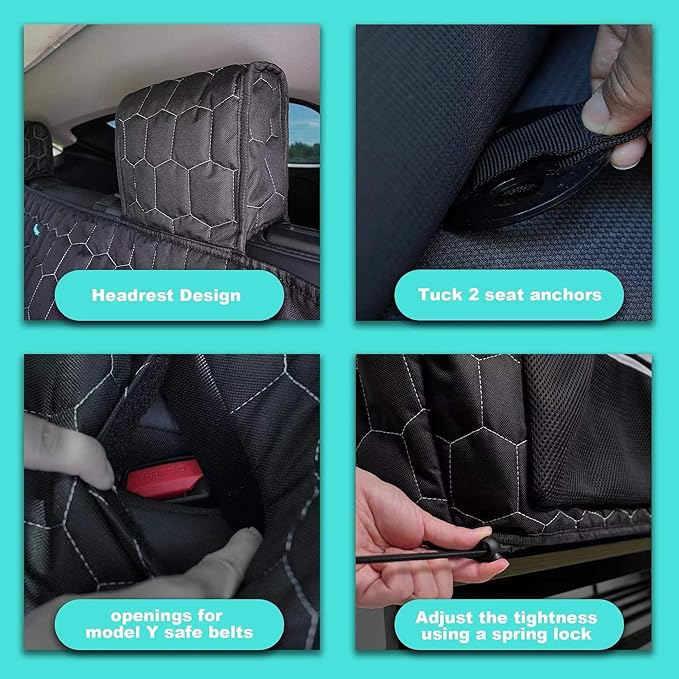 Dog Seat Covers for Tesla Model Y Back Seat Cover for Kids, Heavy Duty Bench Seat Cover with Headrest for Model Y, Non Slip Waterproof Durable Custom Fit Back Seat Covers for 2020-2025 Model y