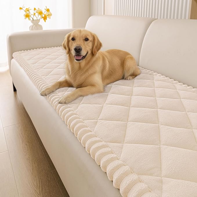 Smiry Fuzzy Couch Cover for Dogs, Non Slip Washable Pet Sofa Cover, Scratch Proof Hair Resistant Plush Sofa Slipcover, Pet Friendly Couch Cushion Protector for Cat, Apricot, 27.6" x 47"