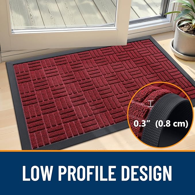 OLANLY Front Door Mat Outside Entrance 59x34, Absorbent, Heavy Duty Sturdy Natural Rubber Doormat Indoor Outdoor, Non-Slip, Stain and Fade Resistant, Low Profile Floor Mat for Entryway, Black Red