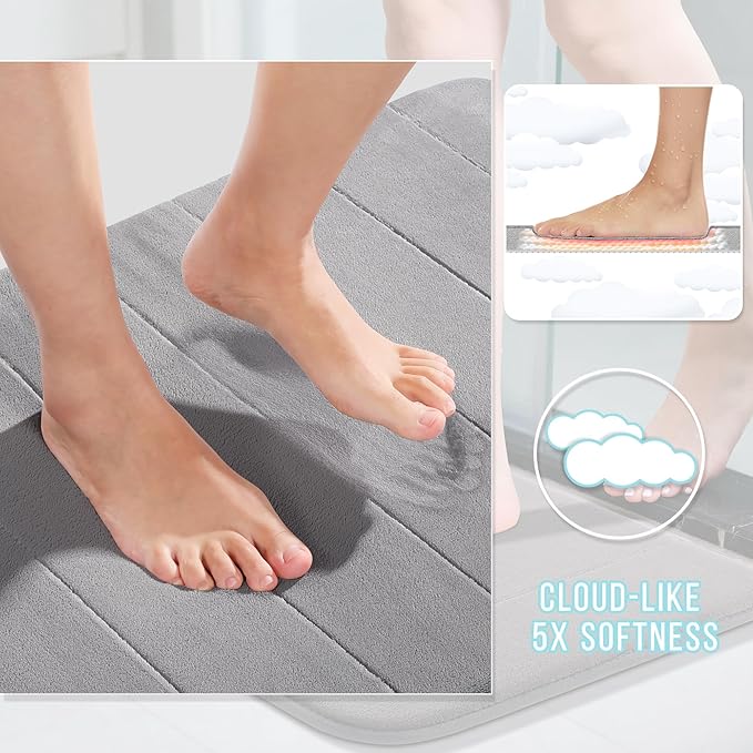 Yimobra Bathroom Runner 55"x24", Non Slip Memory Foam Bath Mat, Super Soft Water Absorbent Hallway Carpet, Machine Washable Rug for Vanity Tub Shower, Gray