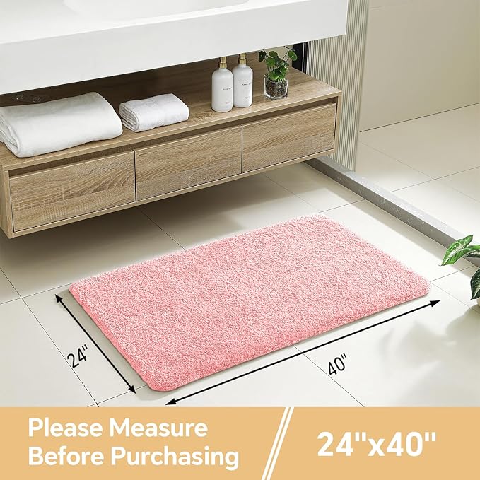 Pink Bathroom Rugs 24"x40" – Large Plush Microfiber Bath Mat, Soft Non Slip Floor Mat, Absorbent and Washable Rug – Perfect for Bathroom or Bedroom Use