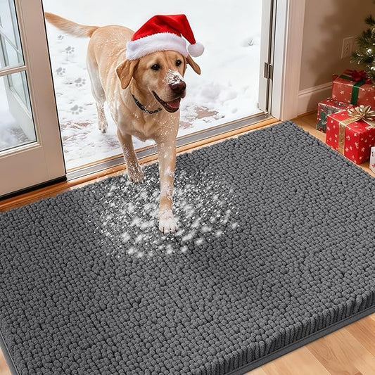 2 Pieces Muddy Door Mats for Dogs, 36" X 24"Chenille Absorbent Doormat, Trap Dirt Non Slip Heavy Indoor Doormat Soft Dog Bed Mat Front Inside Door Mat for Indoor Outdoor Entrance,Grey