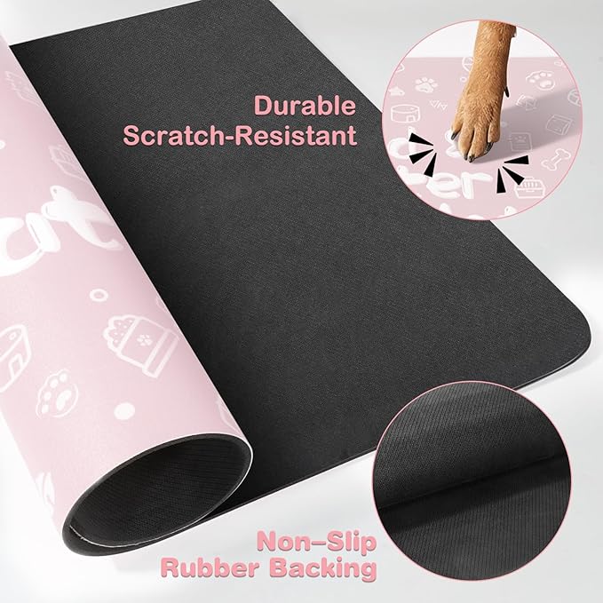 Pet Feeding Mat,Dog Cat Mat for Food and Water,Dog Bowl Waterproof Placemat with Rubber Backing,Absorbent Quick Dry Water Dispenser Mat for Pet（Pink 16"×24"）