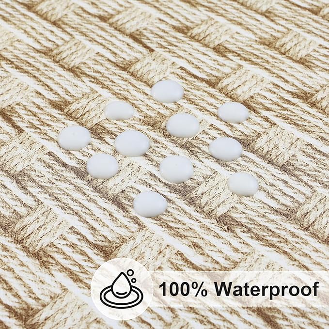 misaya Rectangle Vinyl Tablecloth, Fitted Table Cover, 100% Waterproof, Elastic Edge, Flannel Backing, Table Cloth Fit 4 Foot Folding Tables for Picnic, Camping, Outdoor (Weave, 24x48 inch)