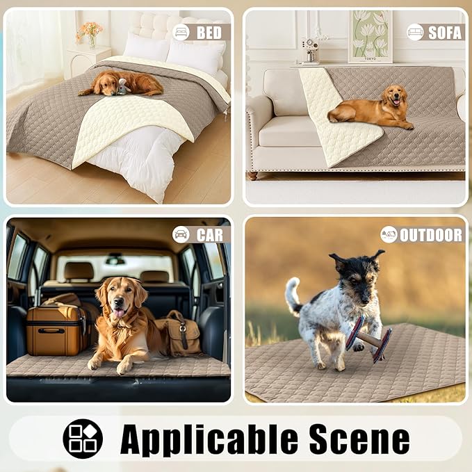 Smiry Waterproof Dog Bed Cover Blanket, Soft Reversible Pet Blanket, Washable Leakproof Cats Dogs Couch Cover for Sofa, Couch, Furniture, Plaid (30x53 Inch, Taupe/Beige)