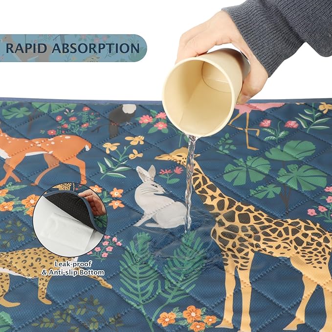 IEUUMLER Washable Pee Pads for Dogs, 2 Pack Forest Pattern Reusable Waterproof Puppy Pads, Non-Slip Super Absorbent Dog Training Pad for Playpen Crate Bed EU013 Navy Blue Jungle, 40x28