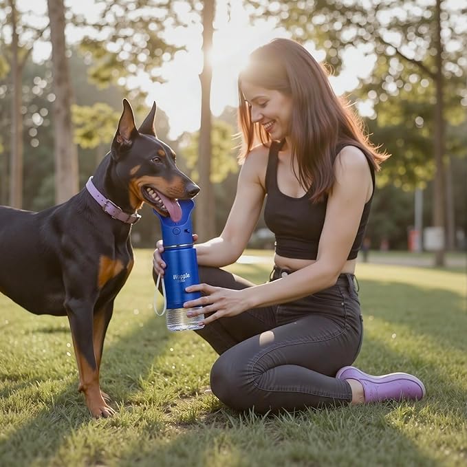 Waggle Bottle Stainless Steel Dog Travel Water Bottle, Vacuum Insulated Portable Dog Water Dispenser, Drink Cup and Snack Container On The Go, Outdoor Walking, Hiking, Travel (Cobalt)