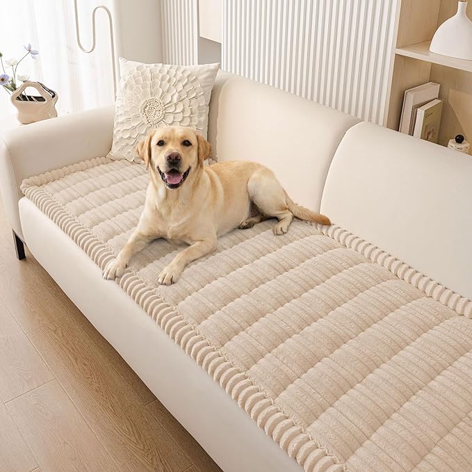 Smiry Couch Cover for Dogs, Non Slip Washable Sofa Protector for Pets, Soft Furniture Cover for Pet, Stylish Sofa Covers, Cozy Protect Against Fur, Dirt & Everyday Messes (Apricot, 35.4" x 63")