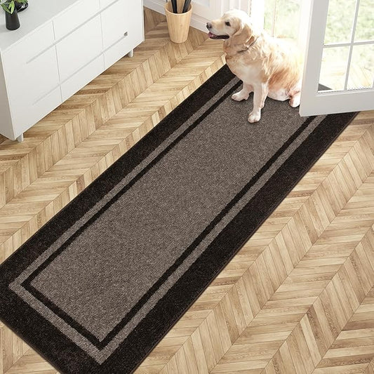 PURRUGS Dirt Trapping Door Mat 24" x 70", Non-Slip Machine Washable Entryway Rug, Entrance Mat, Indoor Front Door Mat, Super Absorbent Entry Rug for Muddy Shoes & Paws, Grayish Brown & Coffee