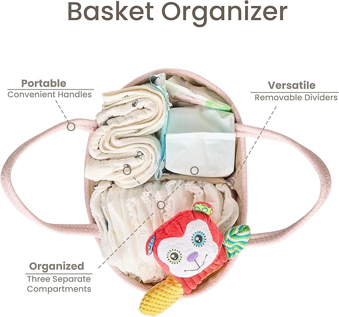 Diaper Caddy Organizer, Empty Gift Basket for Newborn Essentials, Baby Storage Basket, Stylish Gift Bag for Baby Shower, Boys and Girls - Small, Light Pink