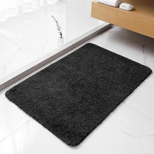 Black Bathroom Rug 24"x36" - Fluffy Microfiber Bath Mat, Non Slip and Absorbent Bathroom Floor Mat, Machine Washable Plush Rug - Ideal for Tub, Cabinet or Washroom
