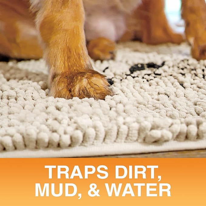 Neater Pets Chenille Dog Door Mat 24” x 17” – Super Absorbent & Quick-Dry Muddy Paws Doormat for Trapping Dirt, Water, Mud - Non-Slip & Machine Washable Pet Rugs for Entryway, Indoor Mud Mats, Beige