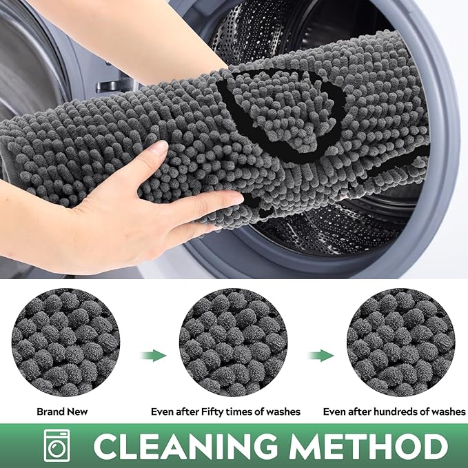 Dog Door Mat for Muddy Paws, Pet Rug Chenille Absorbent Outdoor Doormat 48"x 30", Non Slip Heavy Indoor Doormat Soft Front Inside Doormats for Entryway, Mud Paws, Patio,Dog Paw Black Grey