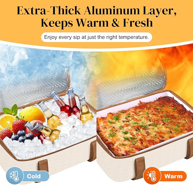 Coobiiya Insulated Casserole Carrier – Portable Tote for Hot or Cold Food, Warmer & Cooler Bag Lunch Bag, Fits 9" x 13" Baking Dish, Ideal for Potluck Parties