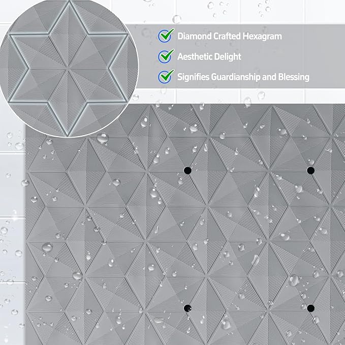 Non Slip Bathtub Mat for Bath Tub Shower - Natural Rubber Mat with 241 Suction Cups - Soft Bathroom Safety Mat - Unique Diamond Pattern - Fatigue Relief - Machine Washable - 16 × 28 Inch