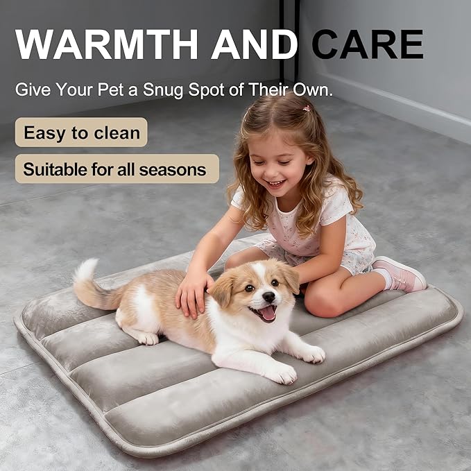 Fogkiss Dog Bed Mat, Reversible Dog Crate Pad with Washable Kennel Mat and Soft Foam, Flat Pet Bed for Dogs & Cats, for Crates Carriers & Travel (Light Brown, 23" L*14" W*1.5" Th)