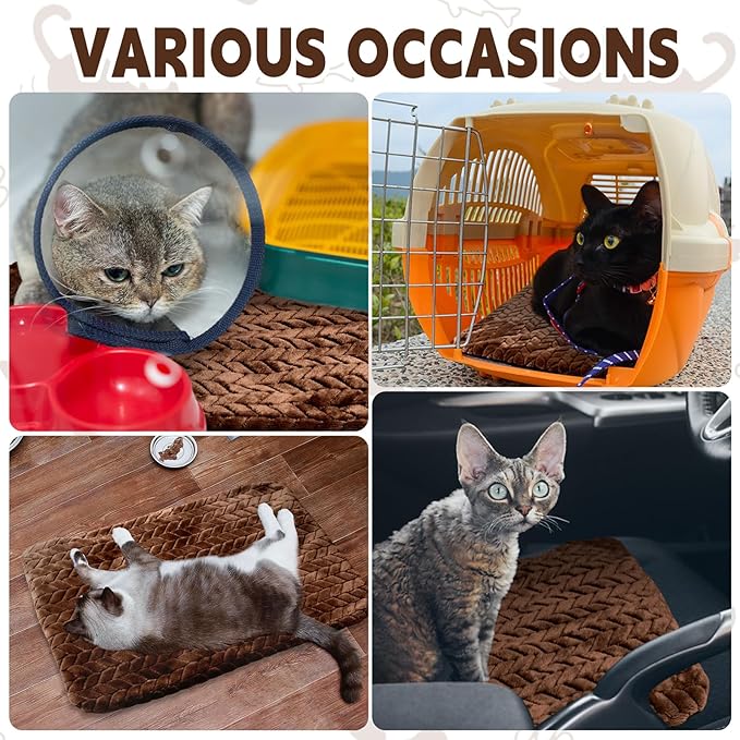 Drydiet 4 Pack Self Heating Cat Pad 16 x 20 Inch Self Warming Cat Bed Non Slip Warm Dog Pad Mat Washable Pet Kennel Crate Bed Mat for Indoor Outdoor Pets(Dark Coffee,16 x 20 Inch)