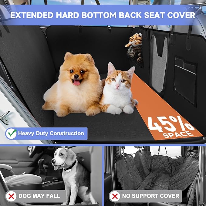 PU Leather Dog Car Seat Cover for Back Seat – Back Seat Extender for Dogs with Hard Bottom Holds 400 lbs. 100% Waterproof, Scratch-Proof and Anti-Slip Dog Hammock for Car, SUV, Truck