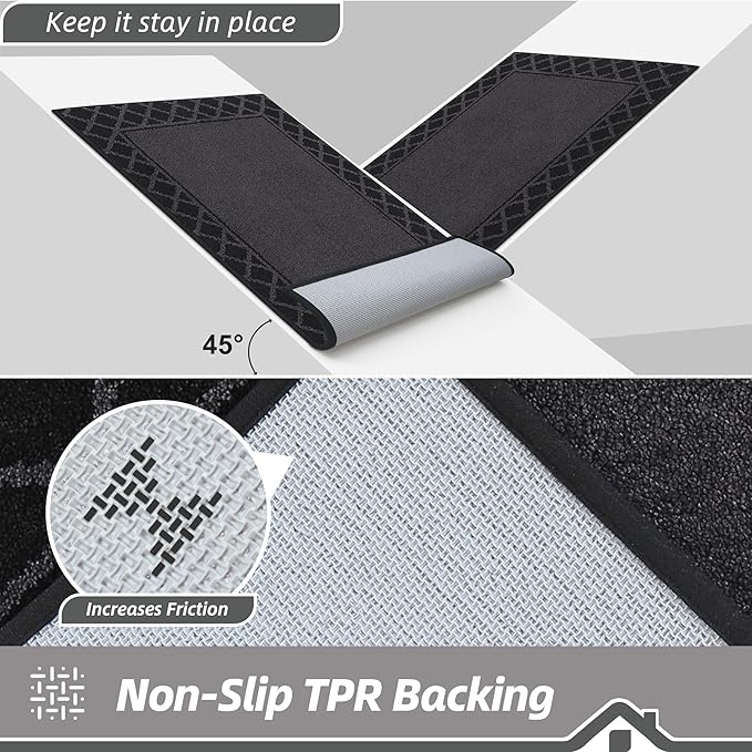 BEQHAUSE Door Mat Dirt Trapper Non Slip Entryway Rugs Absorbent Welcome Mat Low Profile Washable Front Door Mat for Muddy Paws,Entrance,Hallway, 36" x 60",Black