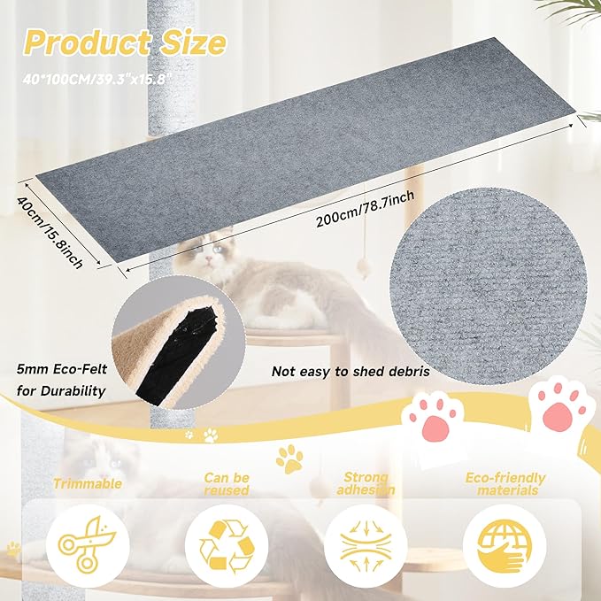 Cat Scratch Furniture Protector, 78.7''x15.8'' Trimmable DIY Self-Adhesive, Durable Corner Scratcher Couch Protectors from Cat Claws for Sofa, Tree Shelves & Scratching Posts (Light Gray)
