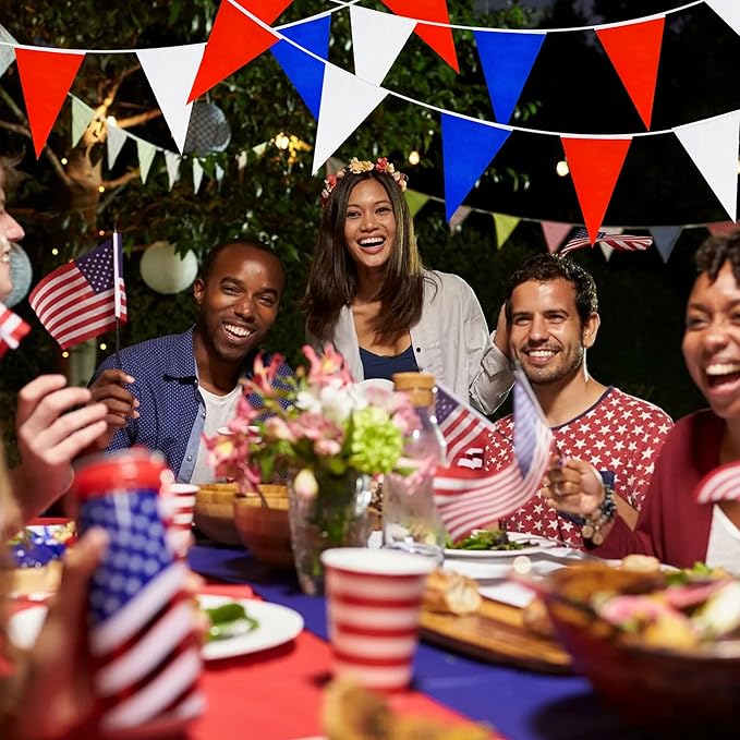BEISHIDA 100ft 83pcs red White Blue Pennant Flags Banner,Reusable Bunting String Triangle Flags,Patriotic Theme New Year Party Decoration,Kids Birthday,Indoor and Outdoor Events