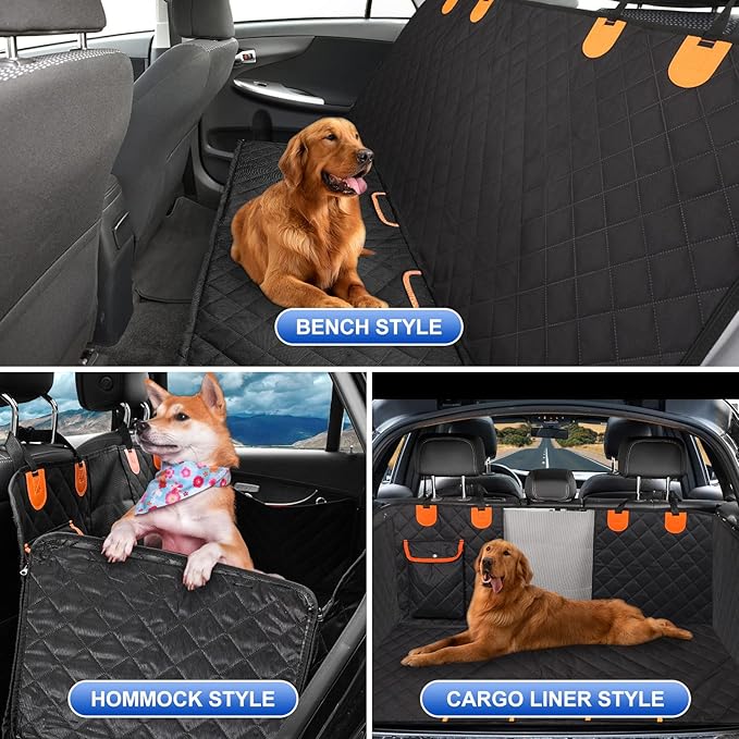 EasyHaWei Dog Car Seat Cover for Back Seat 600D Scratchproof Nonslip Durable Waterproof Cars Pet Backseat Covers with Mesh Window Dogs Hammock for Car，SUV, Truck (60" W x 64" L)
