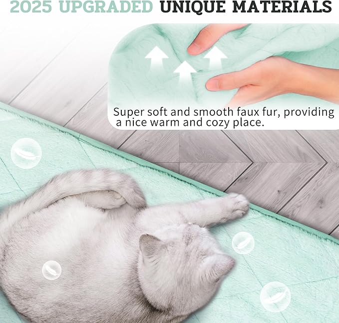 NWK Fluffy Self Warming Cat Mat, Cat Blanket, Thermal Dog Mat, Washable, Non-Slip Bottom for Sofa & Crate & Kennel & Car Seat (Mint Green, Medium (28'' X 19'' X 0.4''))