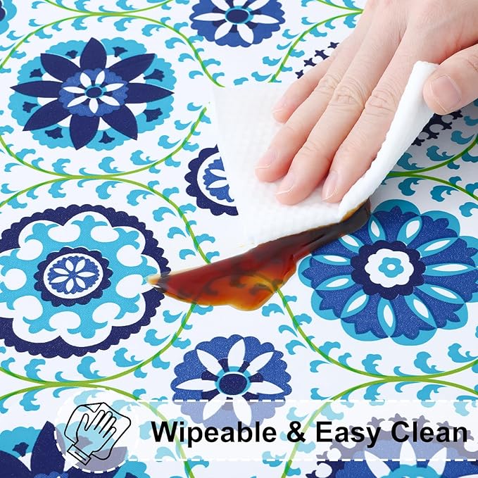misaya Rectangle Vinyl Tablecloth, Fitted Table Cover, 100% Waterproof, Elastic Edge, Flannel Backing, Table Cloth Fit Folding Tables for Picnic, Outdoor (Navy Mandala, 36x60 inch)