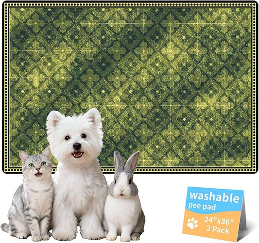 Dog Pee Pads Training Pads Upgrade Triple Thickness All-Purpose Super Absorbent & Leak-Proof, Quick Dry and Leak-Proof and Odor Control (Green/Multi, 24" x36"x2PCS)
