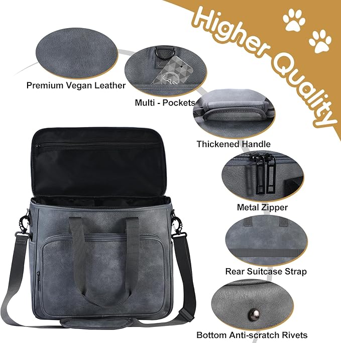 Lasaviin Dog Travel Bag, Leather Travel Pet Bag Set for Dog and Cat, Airline Approved Tote Organizer with Multi-Function Pockets, 2 Food Storage Containers, 2 Collapsible Bowls