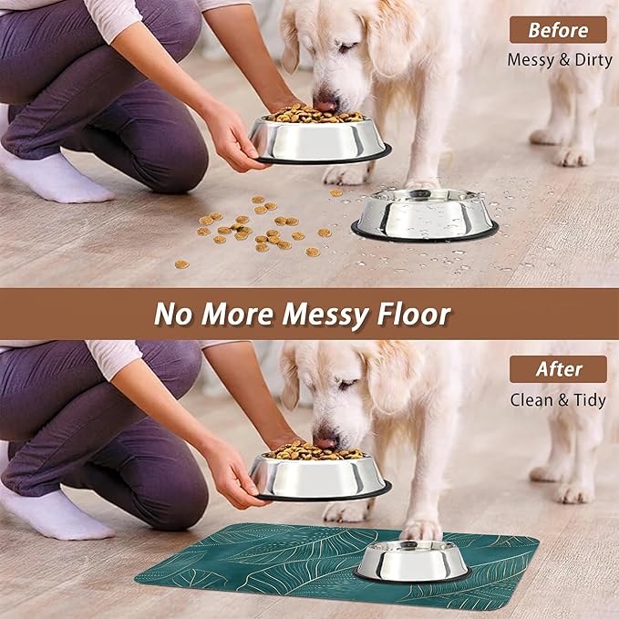 Tropical Palm Leaves Dog Food Mat for Floors,Absorbent Quick-Dry Pet Feeding Mat,Cat Dog Bowl Mats for Food and Water,Non-Slip Pet Accessories Supplies 16"x24"