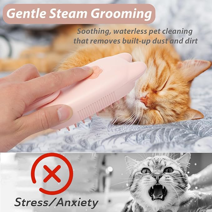 4 in 1 Cat Steam Brush for Shedding,Rechargeable Steam Brush for Cats and Dogs，Anti-Static, Massage, Cleaning, Shedding & Combing All In One for Grooming Multi-functional Pet Brushes