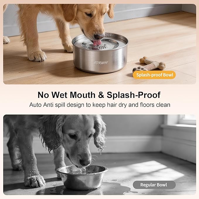 Stainless Steel Dog Water Bowl No Spill, 101OZ/3L Large Capacity Pet Water Dispenser with Floating Disk, Non-Slip Slow Drink Feeder for Cat, Anti-Gulping & Splash Proof for Travel, Car & Home