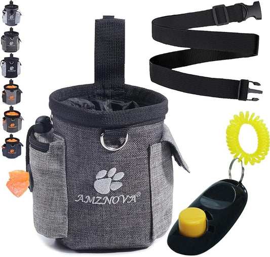 AMZNOVA Dog Treat Bag Treatnow Dog Treat Pouch, Training Pouch with Waist Belt & Clicker for Training & Walking, Waist Clip On Snack Fanny Pack for Pet, 3Cups, Heather Coffee