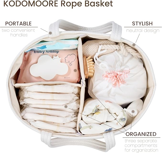 Diaper Caddy Organizer, Empty Gift Basket for Newborn Essentials, Baby Storage Basket, Stylish Gift Bag for Baby Shower, Boys and Girls - Extra Large, White&Beige Brown