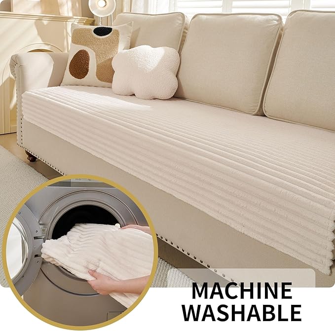 HAOMAIJIA Waterproof Couch Cover for Dogs Washable,Fuzzy Pet Couch Covers for Sofa,Thick Soft Dog Bed Cover Non-Slip Couch Covers for 2 Cushion Couch Sofa Pet Friendly (Off White, 35" x 62")