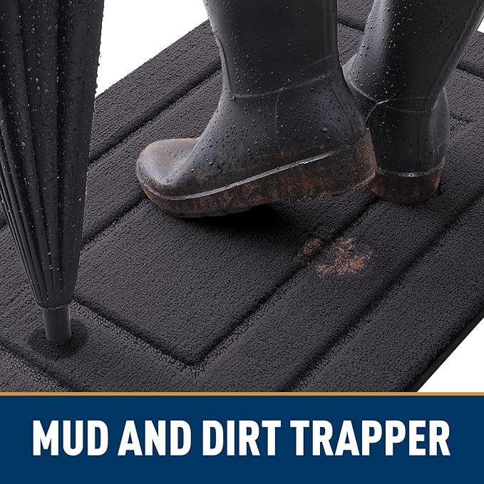Smiry Dog Door Mat for Muddy Paws, Absorbs Moisture and Dirt, Low-Profile Entryway Mat with Non-Slip Backing, Entry Indoor Outdoor Doormat for Inside Floor (30x20 Inches, Dark Grey, Bordered)