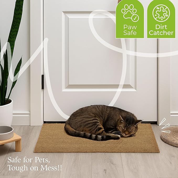 COCONIQ Coir Door Mats 17" X 30", Pack of 2, Non-Slip Sturdy, PVC Backed, Heavy Duty, Easy to Clean, Ideal for Door Entrance, Patio, Porch, Backyard, Garages, Plain Mat