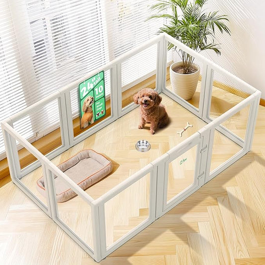 FXW AuraSpace Acrylic Indoor Dog Playpen for Puppies and Small Dogs, 24 Inch, 10 Panels, White